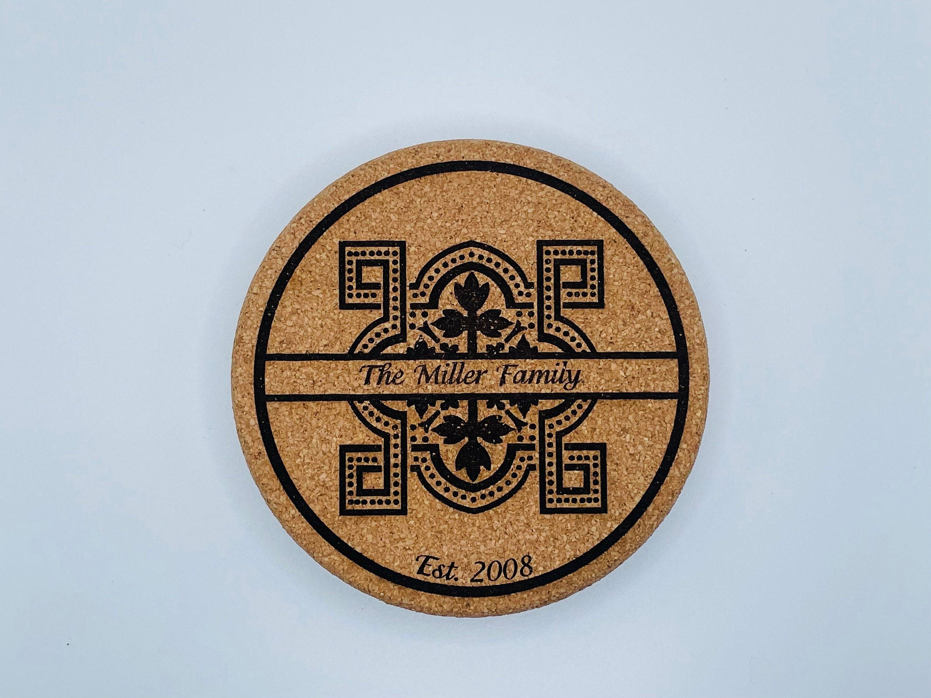 Personalized Tile Pattern on Cork Coaster Set of 4