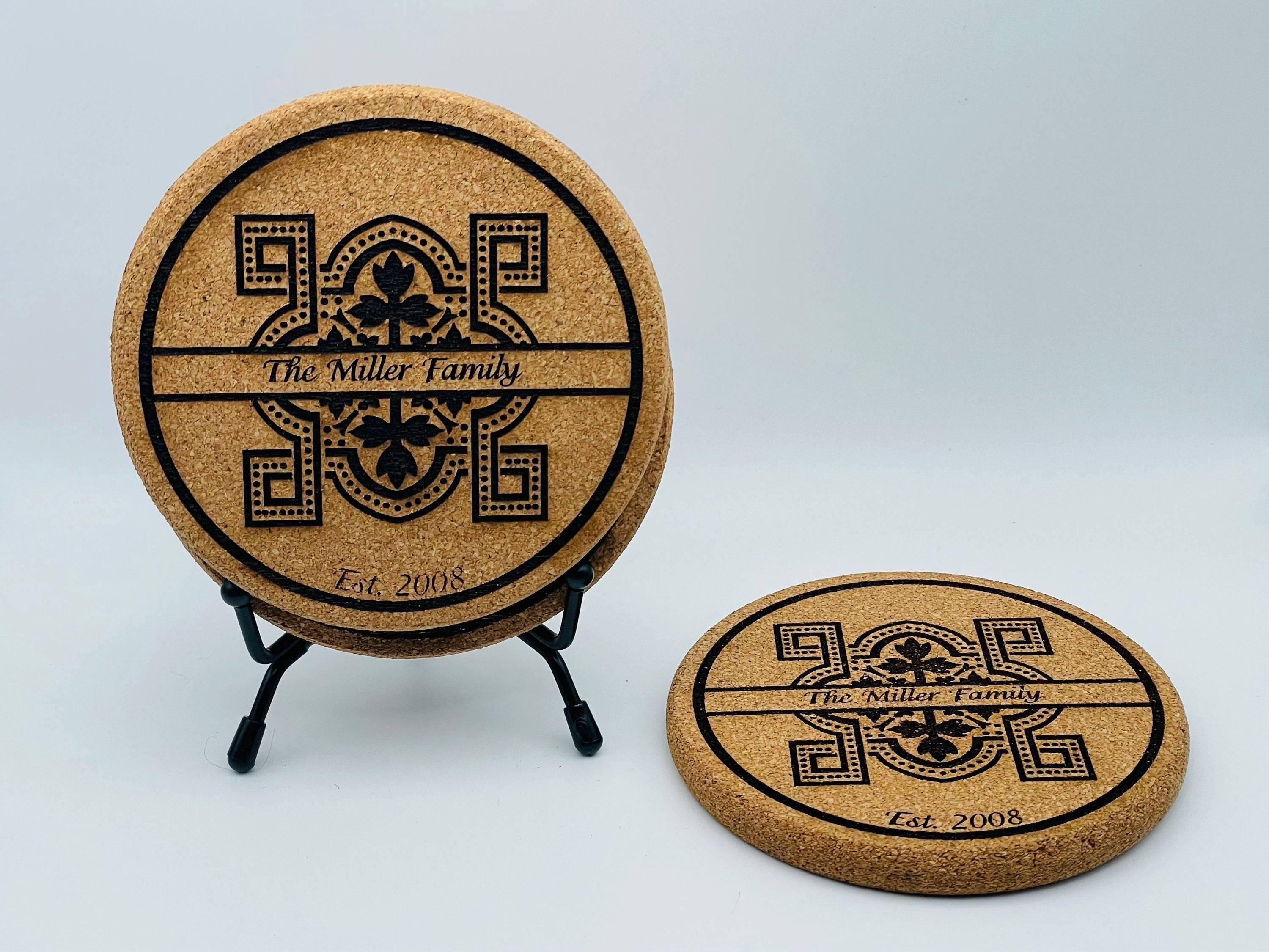 Personalized Tile Pattern on Cork Coaster Set of 4