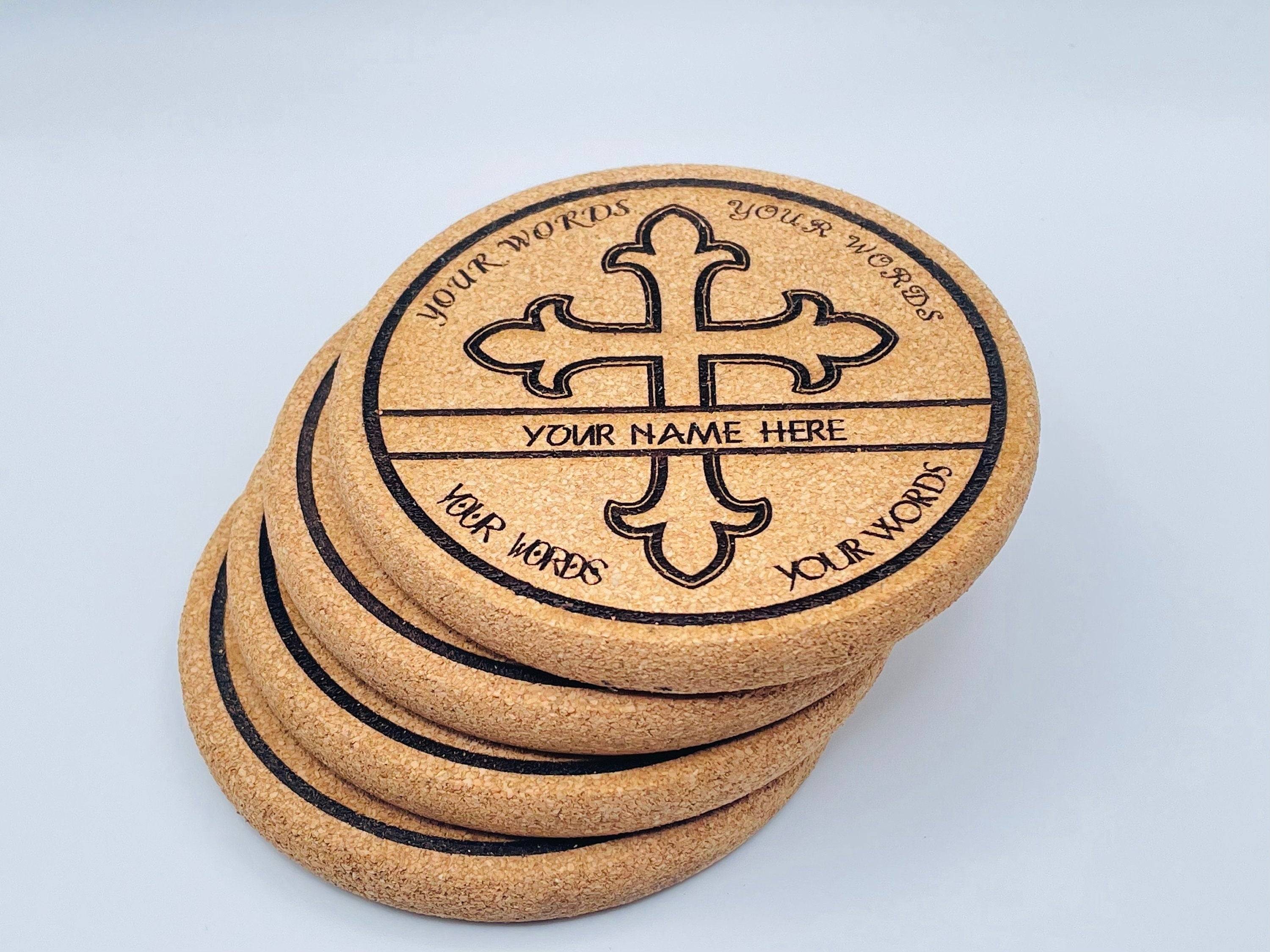 Personalized Cross Cork Coaster with 5 Font Choices