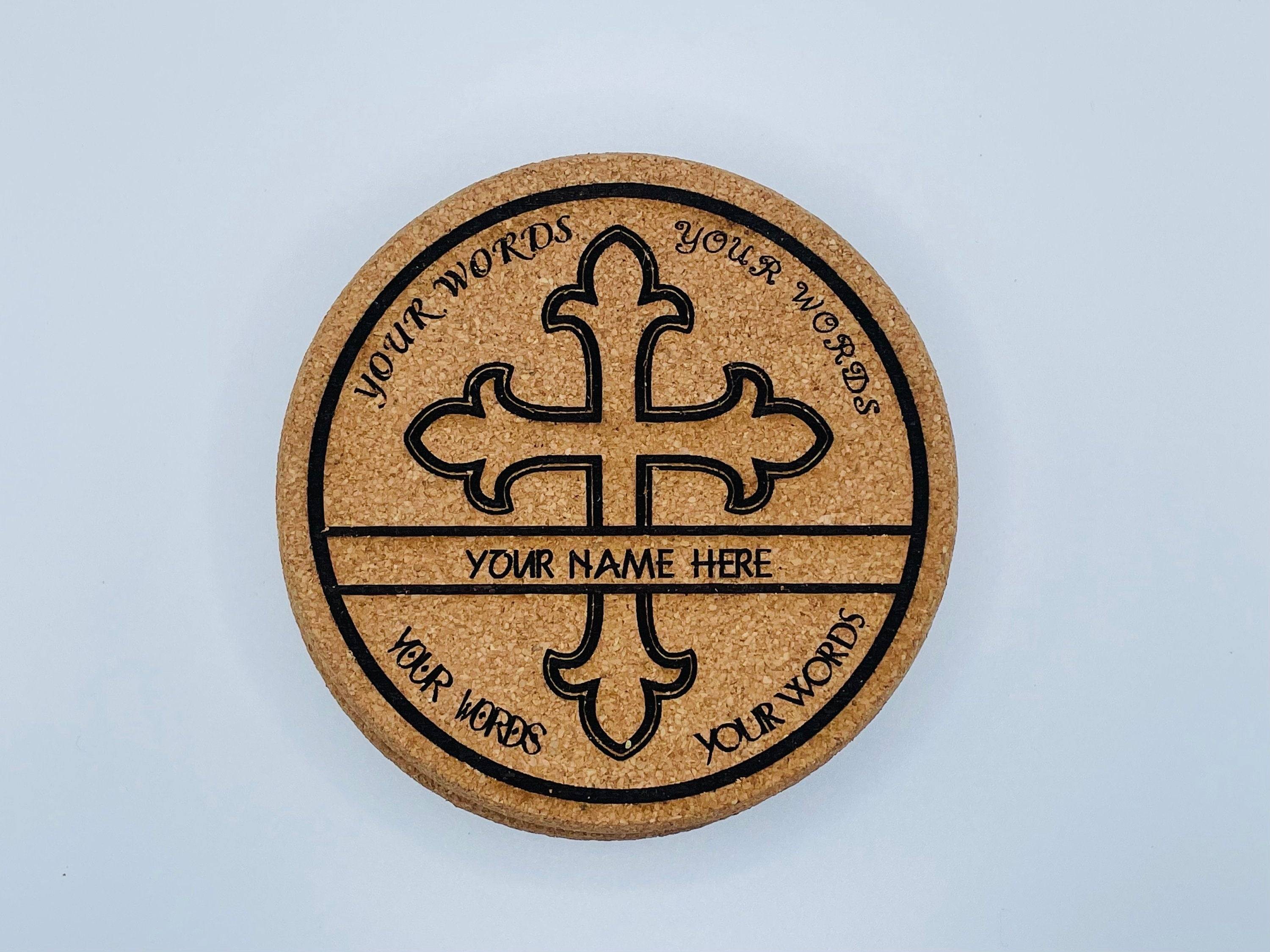Personalized Cross Cork Coaster with 5 Font Choices