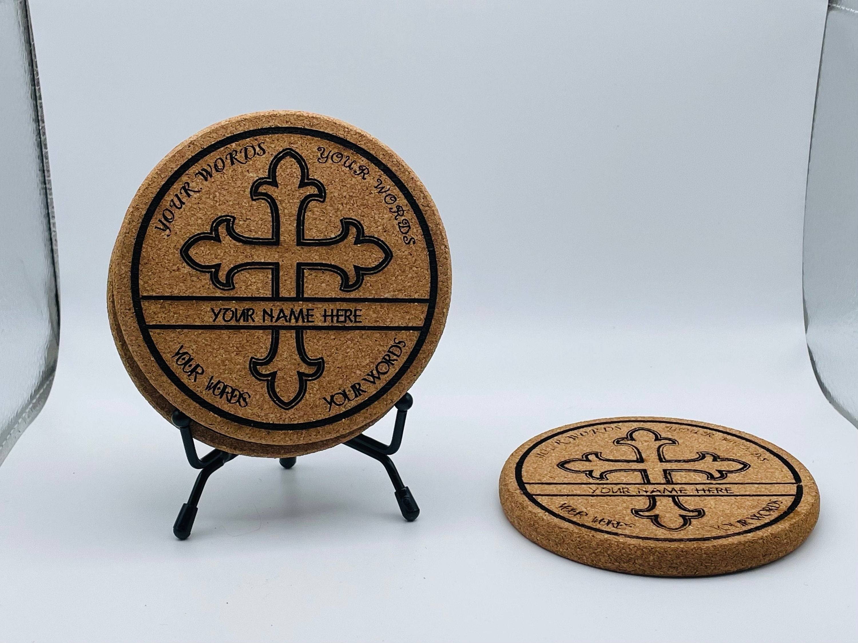 Personalized Cross Cork Coaster with 5 Font Choices