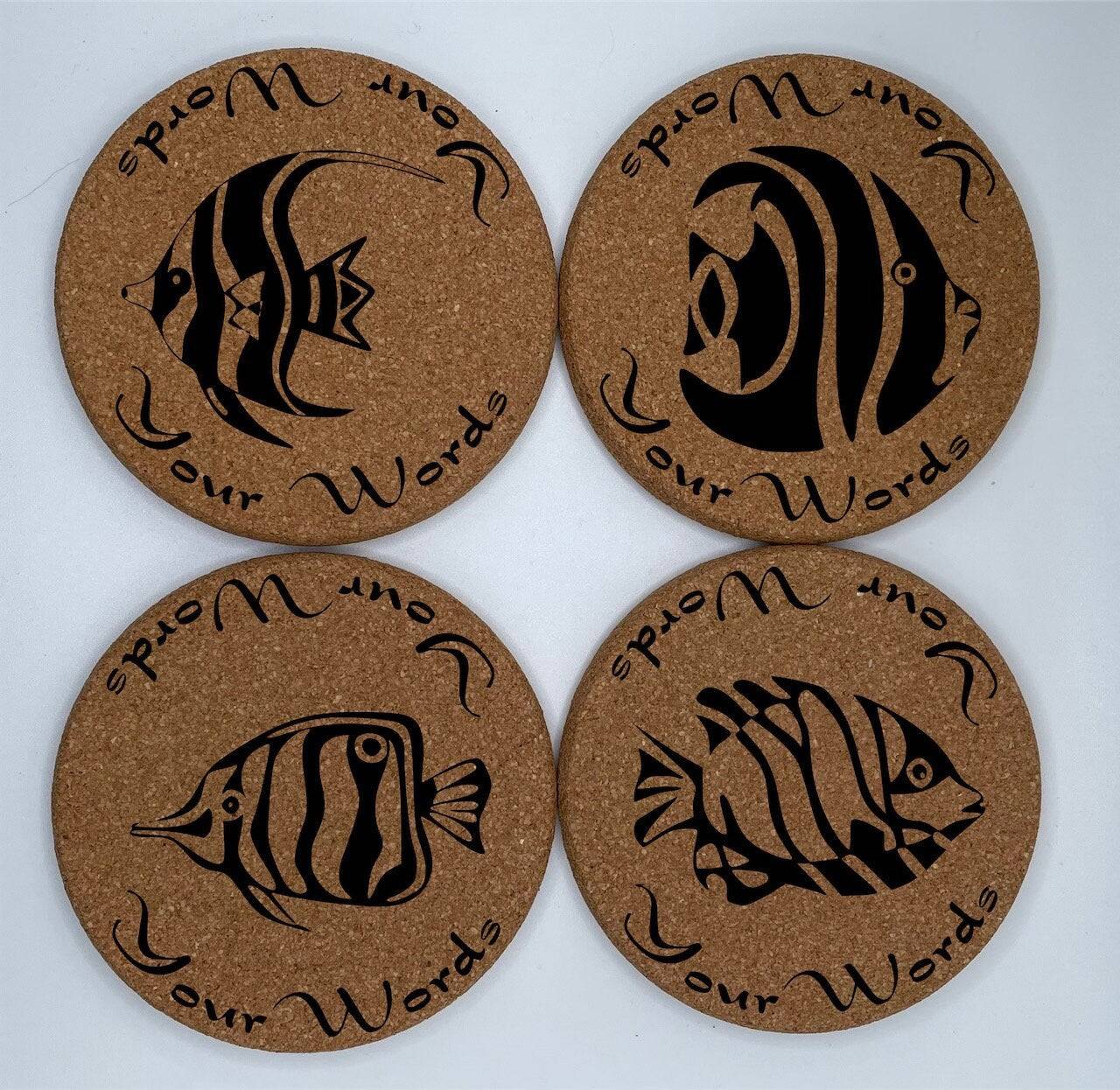 Personalized Cork Coasters for Fish lovers Aquarium Reef Saltwater Custom Fish Ocean Water Business Shop Organization - Set of 4